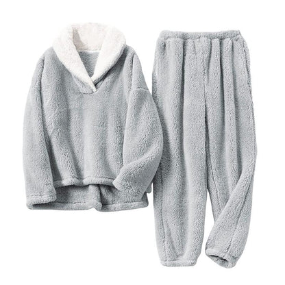 XiaRan Women's Fluzzy Sherpa Fleece Pajamas Warm Pullover Lapel Sleepwear Sets