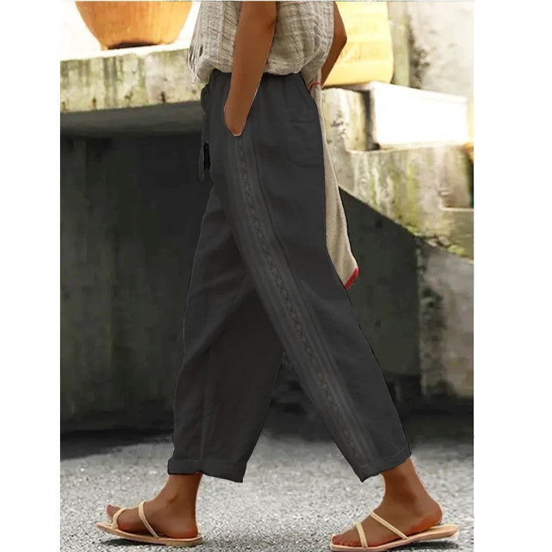 Women's Linen Capri Pants with Drawstring Petite Summer Beachwear Lightweight Elastic Waist Pants - Seldom Seen Styles