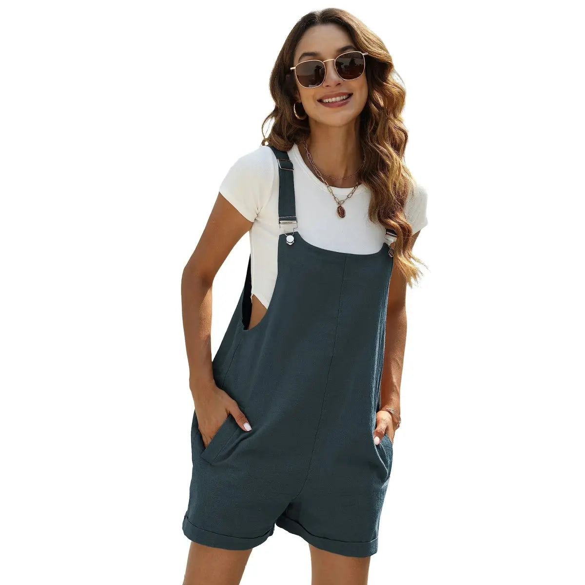 UANEO Women's Cotton Linen Short Overalls Casual Summer Bib Shortalls with Pockets Lady Comfort Minimalist - Seldom Seen Styles