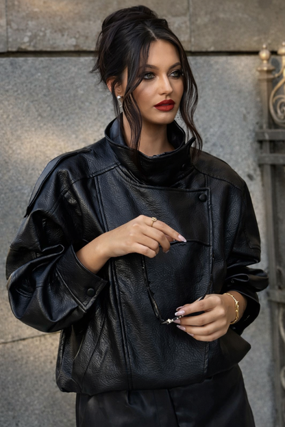 Oversized Asymmetric Faux Leather Jacket
