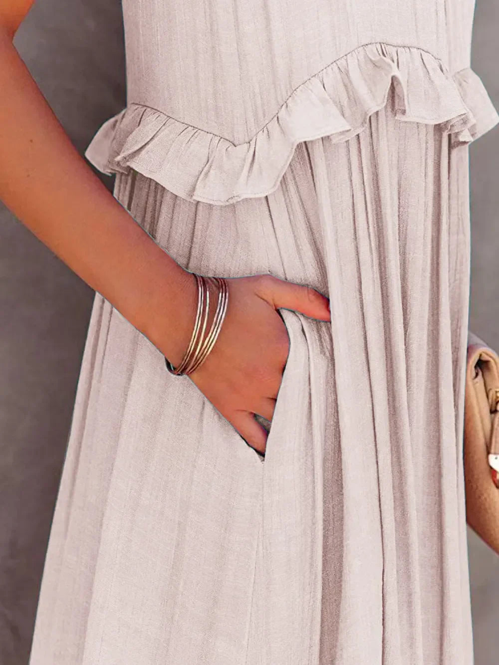 Women's Tiered Ruffle Maxi Dress with Pockets Smocked Halter Neckline Flowy Boho Summer Casual Long Dress - Seldom Seen Styles