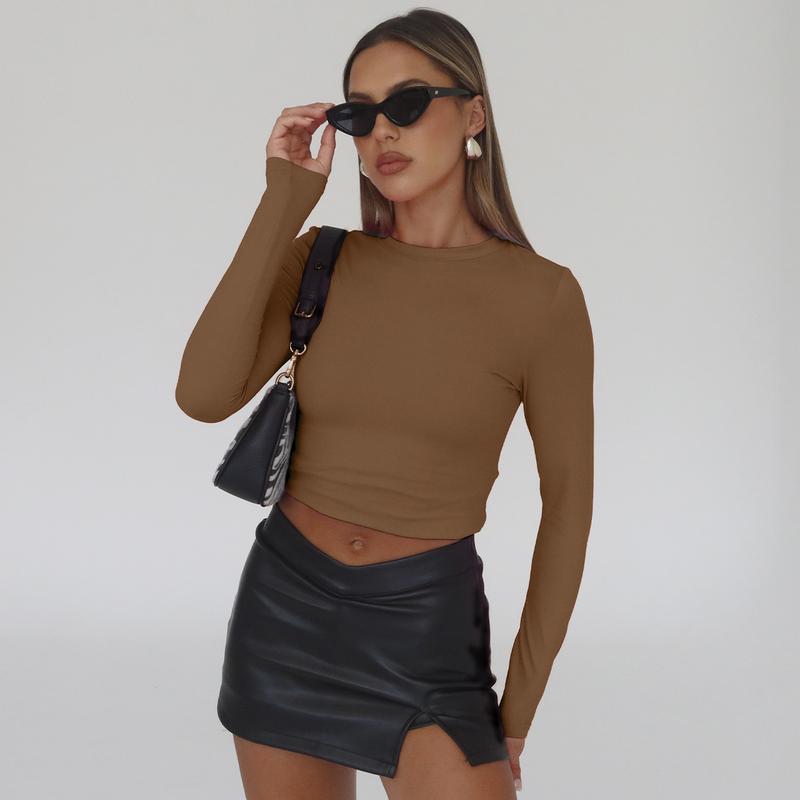 AUTOMET Women's 3-Piece Long Sleeve Shirts Basic Crop Tops Going Out Fall Fashion Underscrubs Layer Slim - Seldom Seen Styles