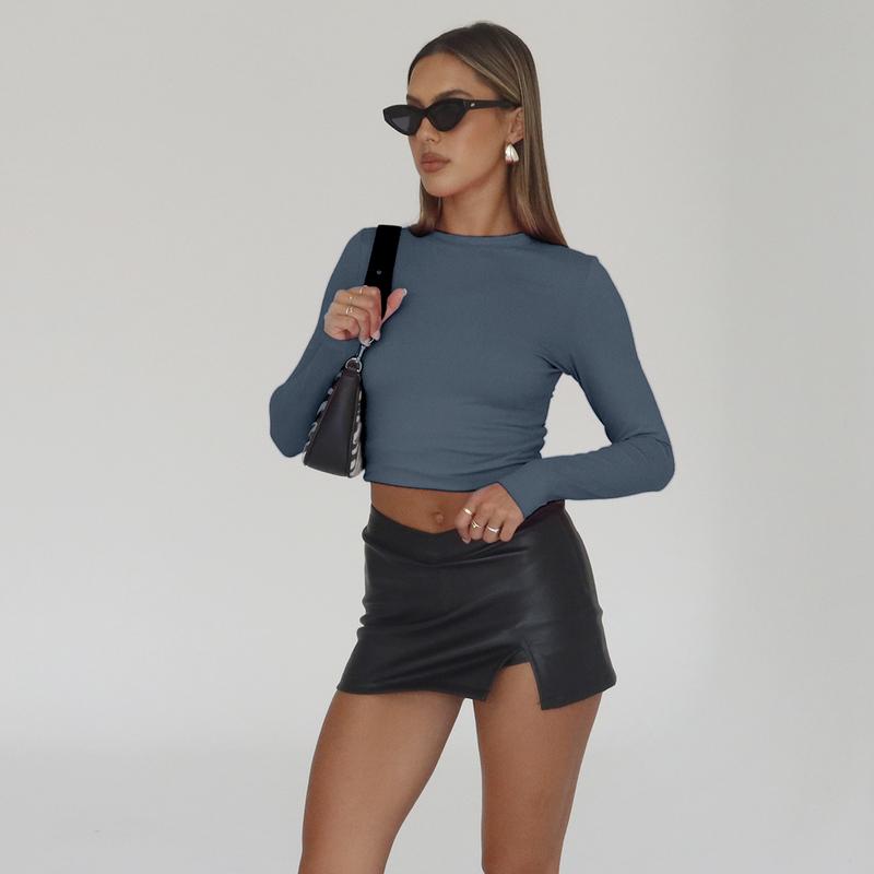 AUTOMET Women's 3-Piece Long Sleeve Shirts Basic Crop Tops Going Out Fall Fashion Underscrubs Layer Slim - Seldom Seen Styles