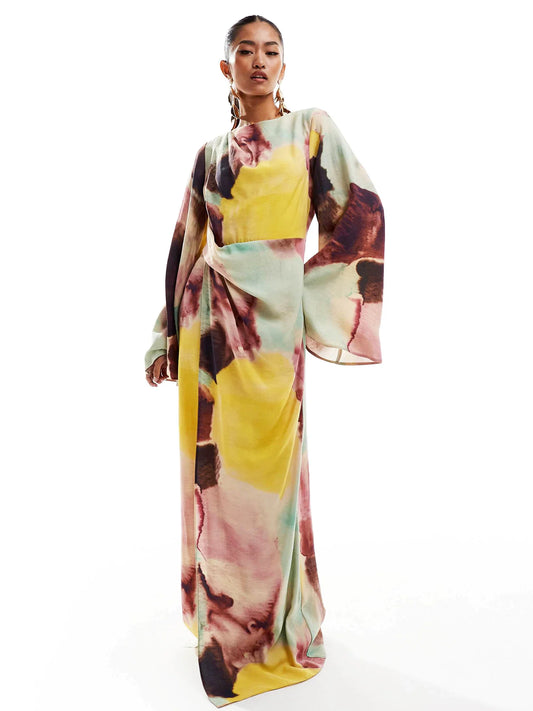 Abstract Watercolor Print Ultra-Long Dress - Seldom Seen Styles