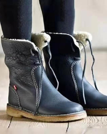 Samt-Schnürstiefeletten mit flachem Boden, Übergröße, lässig