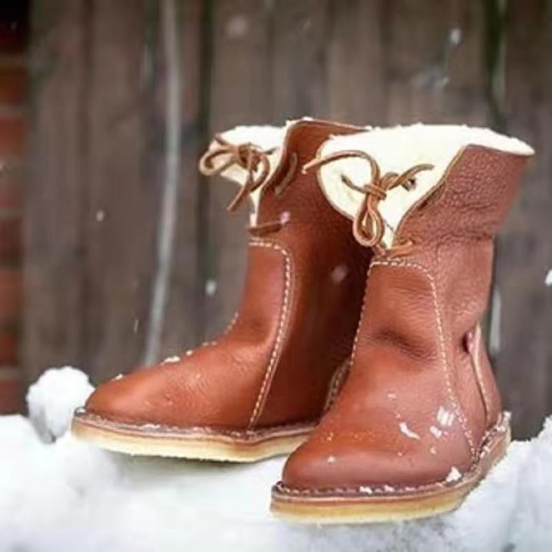 Add velvet lace-up flat bottom plus size casual boots - Seldom Seen Styles