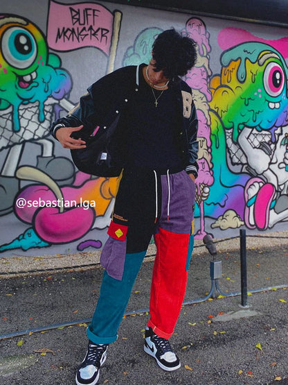Pantalon en velours côtelé patchwork color block « Back to 90's » Aelfric Eden