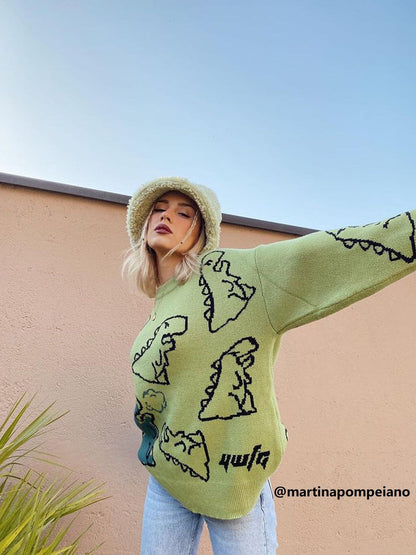 Aelfric Eden Dinosaur Cartoon Grafik Strickpullover