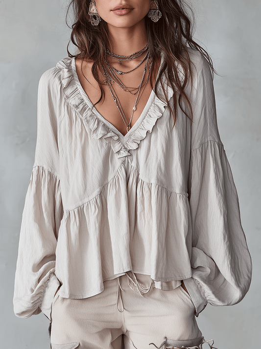 Airy Vintage-Inspired Ruffle Soft Ruffle Bohemian Blouse - Seldom Seen Styles