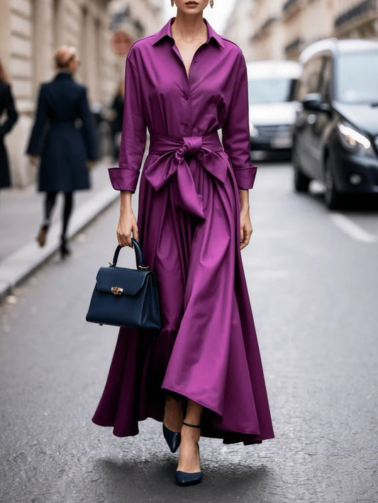 Alaia™ | Elegant Long-Sleeve Tie Maxi Dress - Seldom Seen Styles