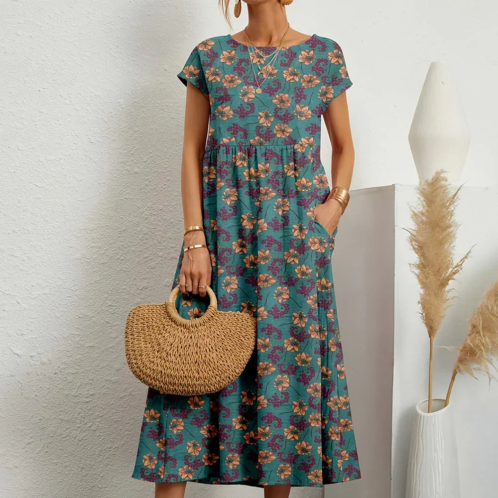 Women’s Cotton Linen Blend Casual Midi Dress - Seldom Seen Styles