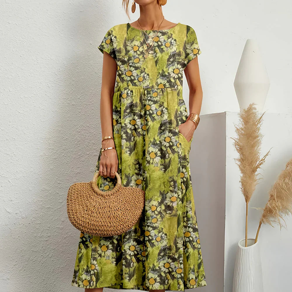Women’s Cotton Linen Blend Casual Midi Dress - Seldom Seen Styles