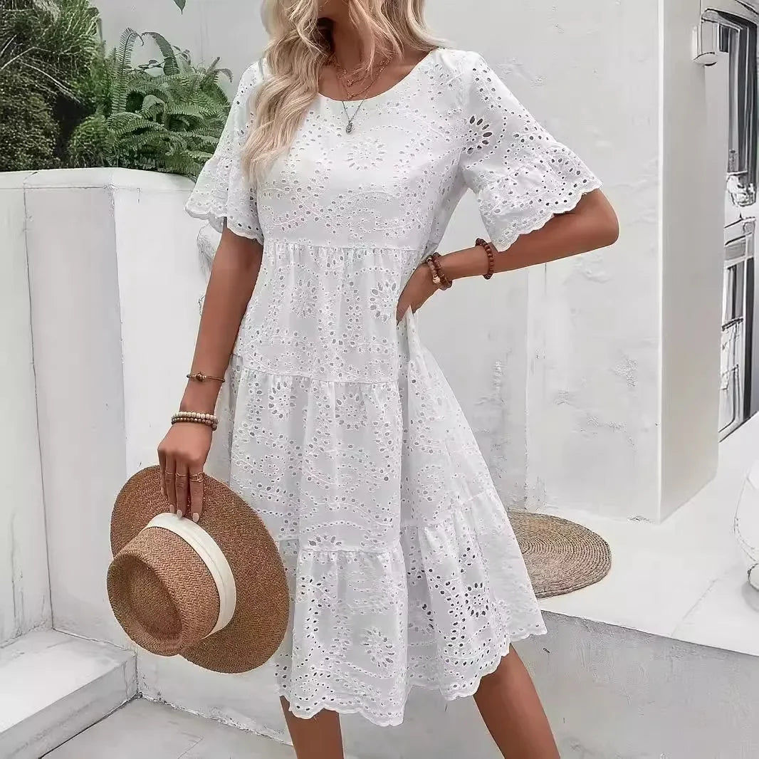 Amelie | Women's Eyelet Midi Dress - Seldom Seen Styles