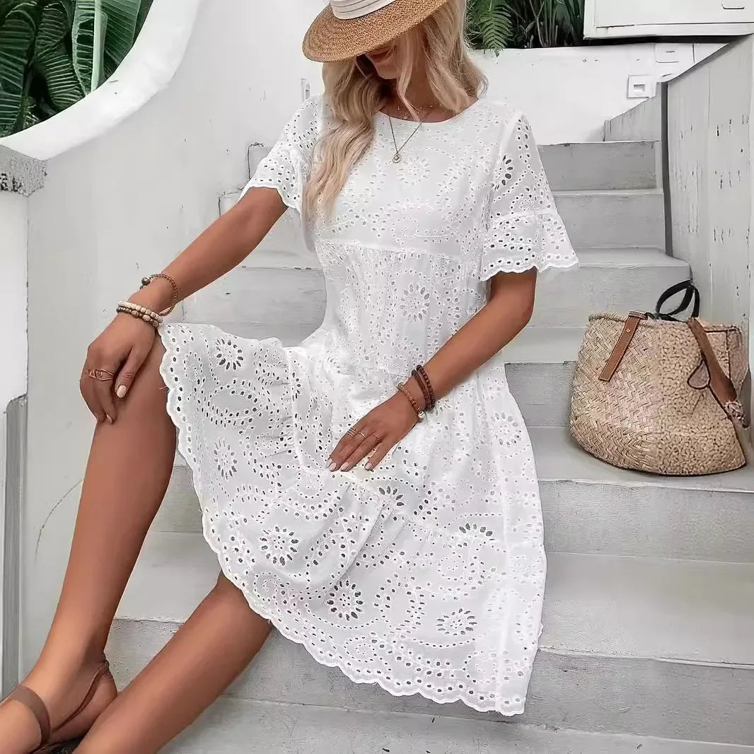 Amelie | Women's Eyelet Midi Dress - Seldom Seen Styles