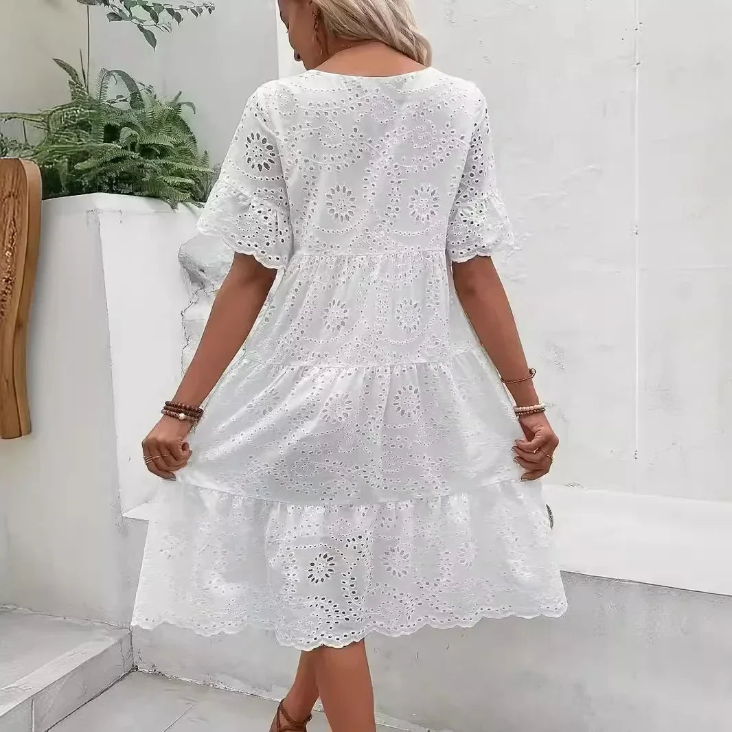 Amelie | Women's Eyelet Midi Dress - Seldom Seen Styles