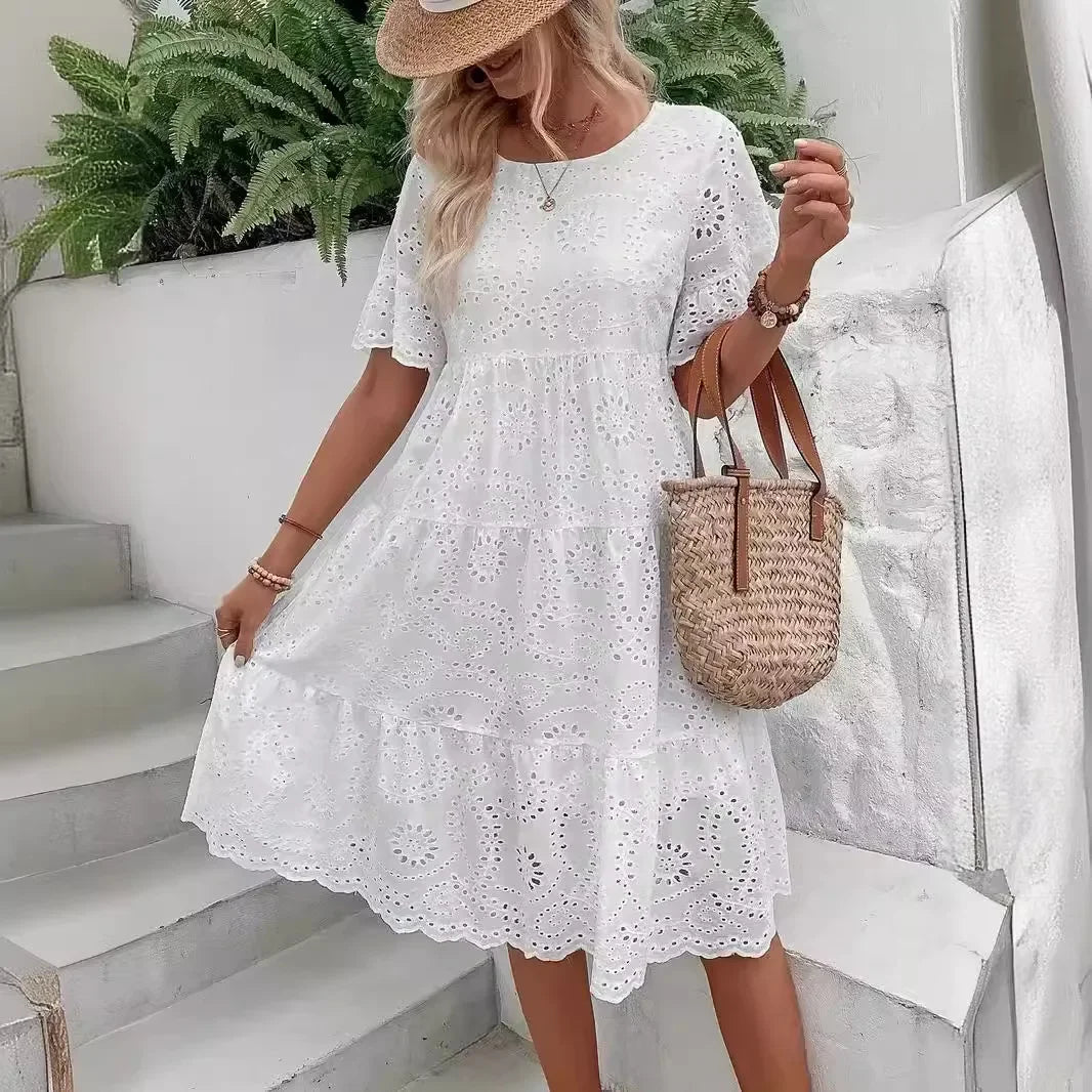 Amelie | Women's Eyelet Midi Dress - Seldom Seen Styles