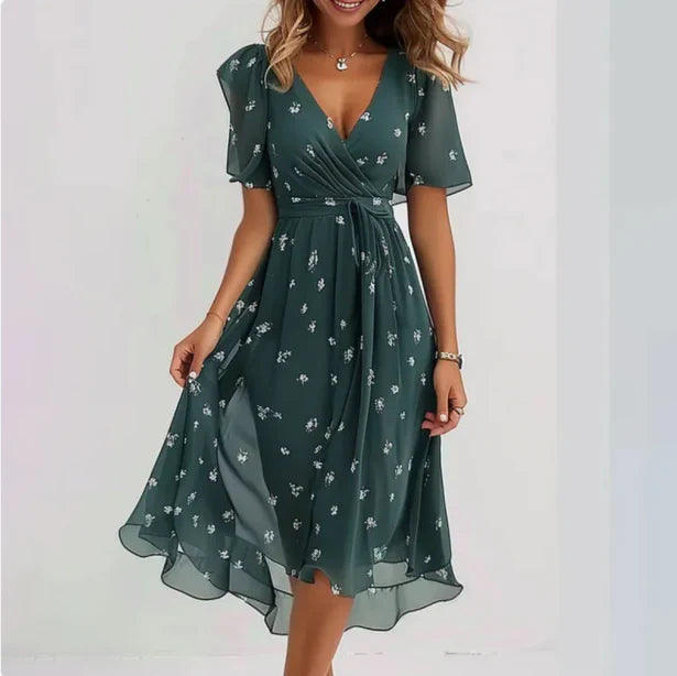 Amira | Women's V Neck Flowy Summer Midi Dress - Seldom Seen Styles