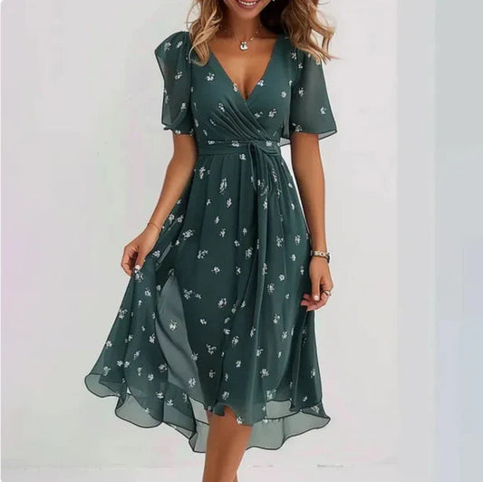 Amira | Women's V Neck Flowy Summer Midi Dress - Seldom Seen Styles