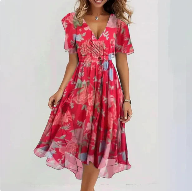 Amira | Women's V Neck Flowy Summer Midi Dress - Seldom Seen Styles