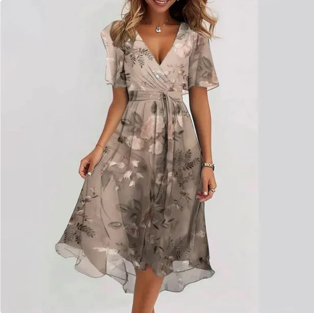 Amira | Women's V Neck Flowy Summer Midi Dress - Seldom Seen Styles