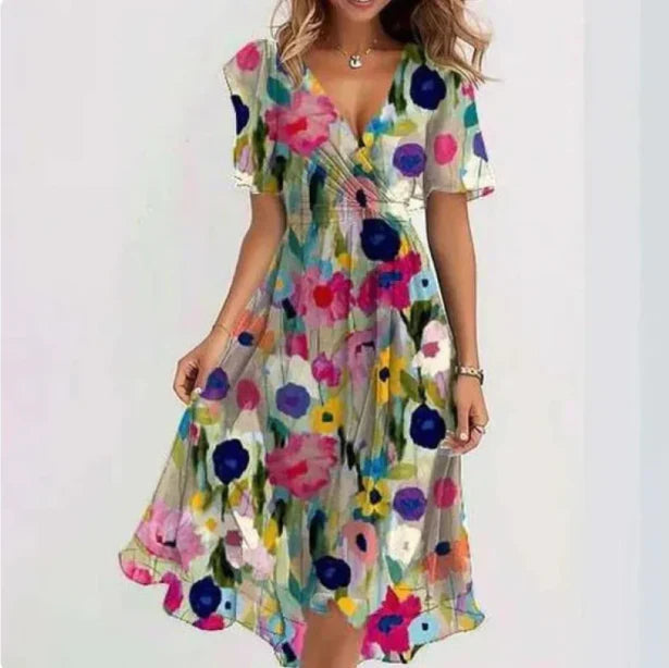Amira | Women's V Neck Flowy Summer Midi Dress - Seldom Seen Styles
