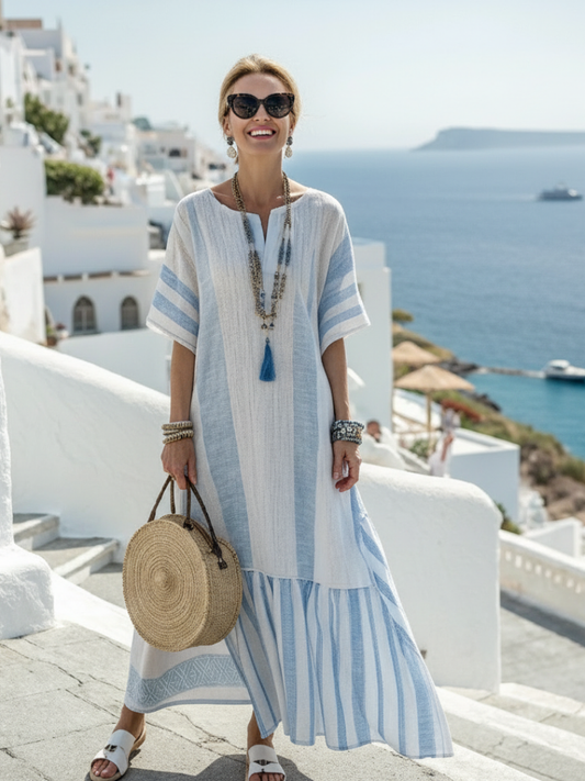 Anastasia | Women's Striped Short Sleeve Maxi Dress - Seldom Seen Styles