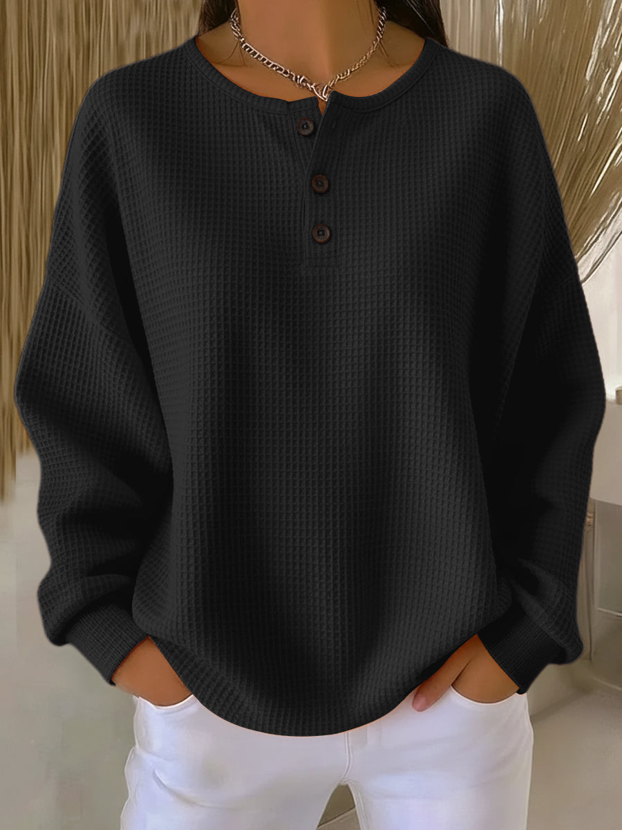Anne | Cozy Waffle Knit Henley - Seldom Seen Styles