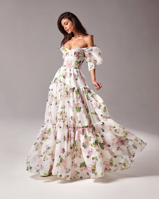 Apple Blossom Feminine voluminous sheer sleeves dress - Seldom Seen Styles