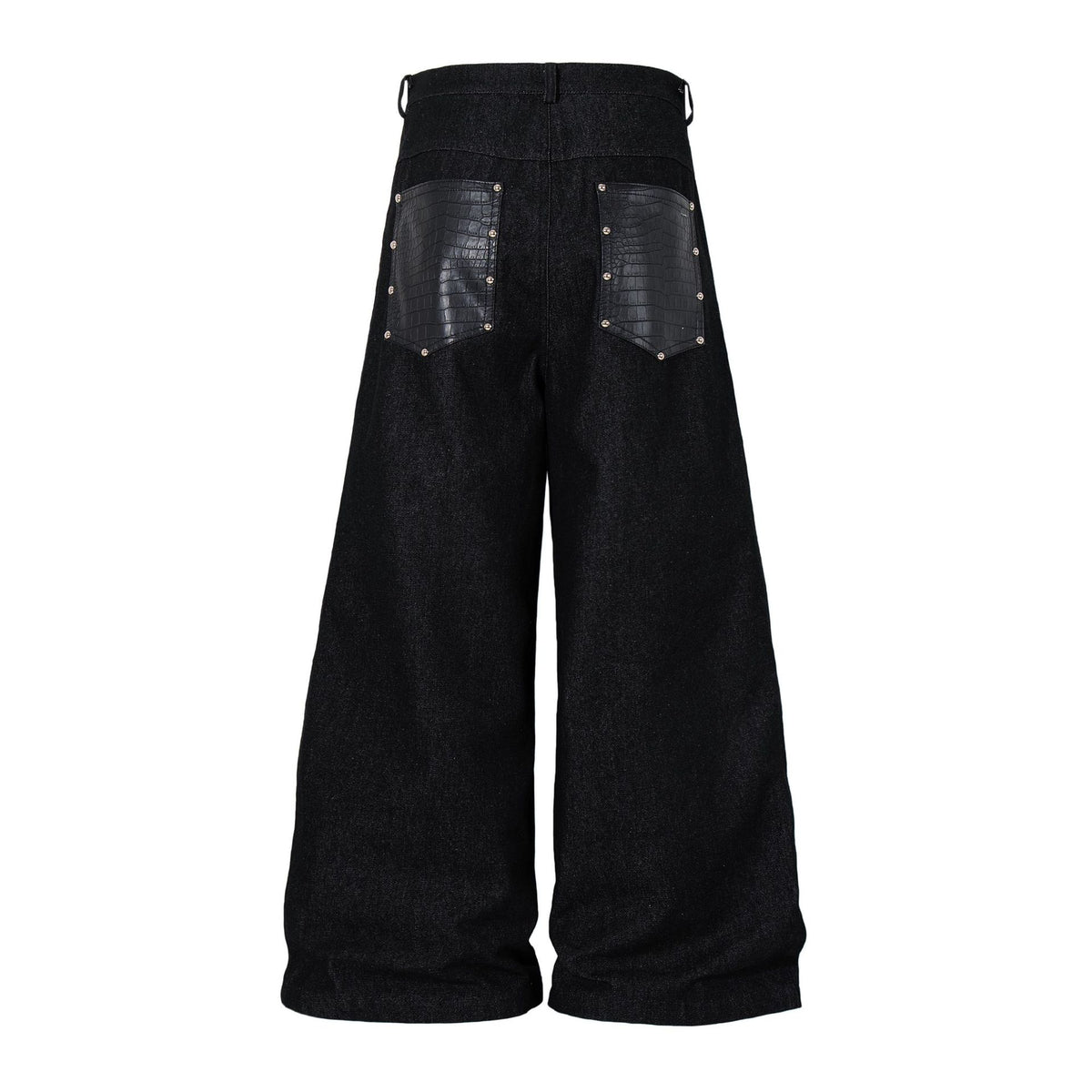 Argue Culture Studded Leather Patchwork Denim Pants | Black - Seldom Seen Styles