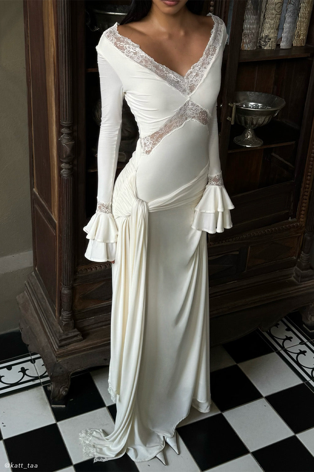 Electra Slinky Lace Maxi Dress - Ivory - Seldom Seen Styles