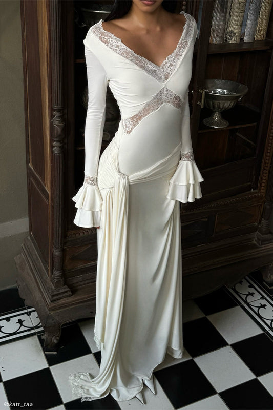 Electra Slinky Lace Maxi Dress - Ivory - Seldom Seen Styles