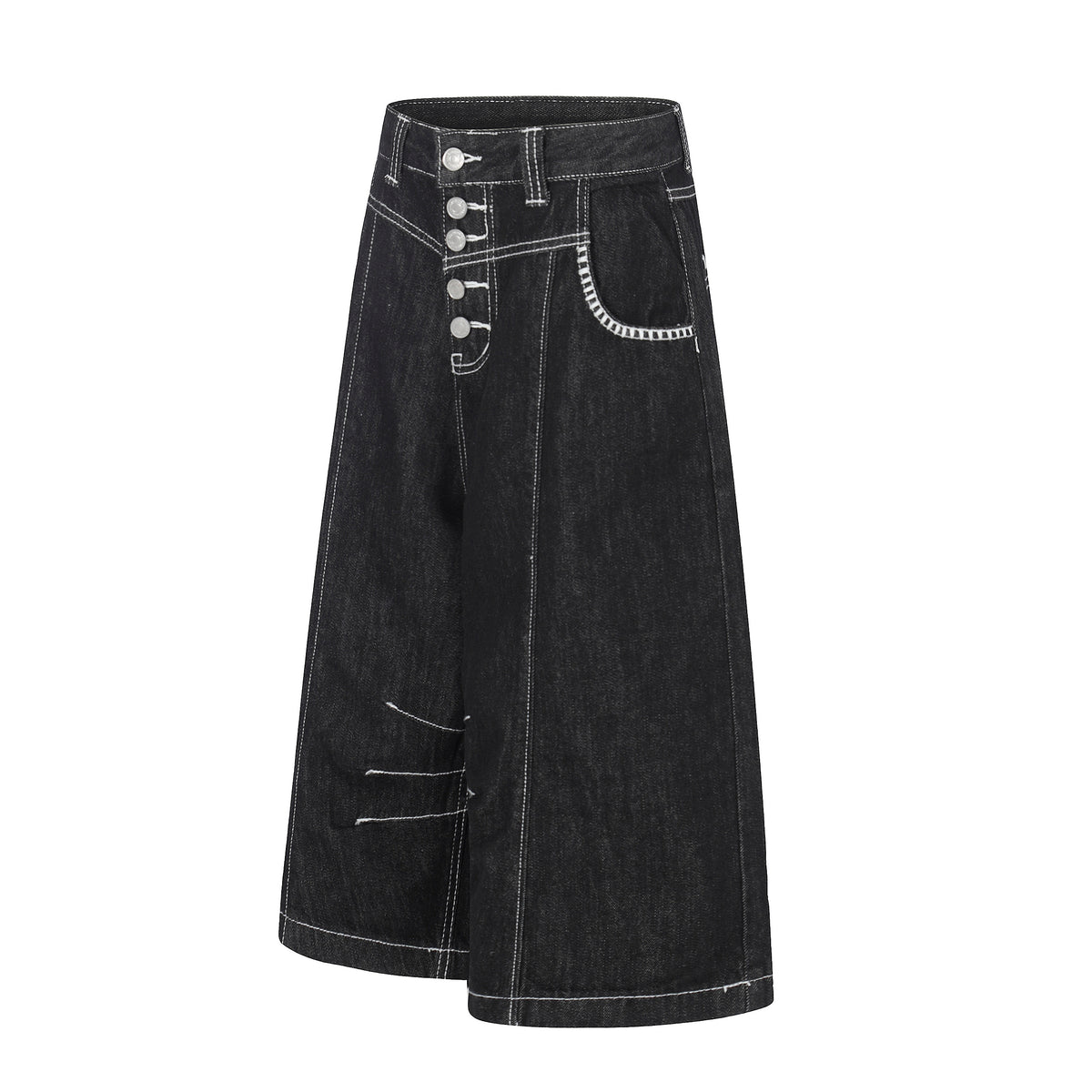 Asymmetric Pleated Metal Button Denim Jorts - Seldom Seen Styles