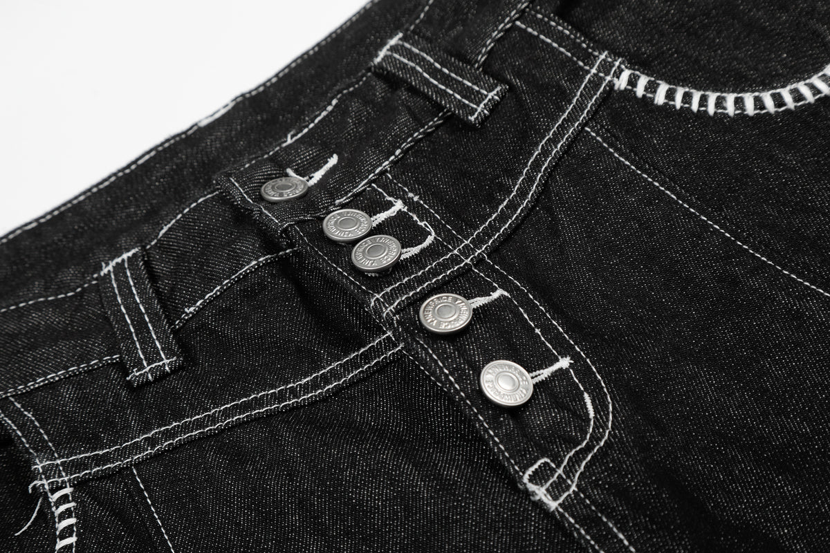Asymmetric Pleated Metal Button Denim Jorts - Seldom Seen Styles