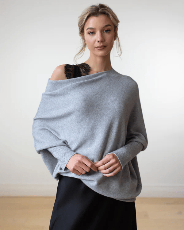 Asymmetrical Off-Shoulder Draped Knit Sweater for Women - Seldom Seen Styles