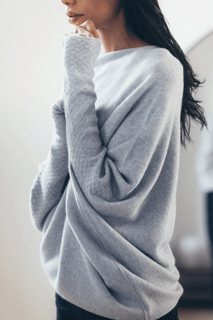 Asymmetrical Off-Shoulder Draped Knit Sweater for Women