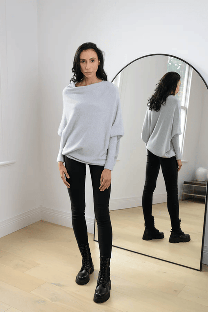 Asymmetrical Off-Shoulder Draped Knit Sweater for Women