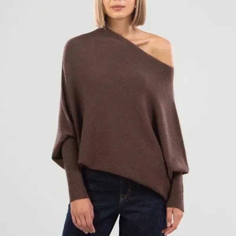 Asymmetrical Off-Shoulder Draped Knit Sweater for Women - Seldom Seen Styles
