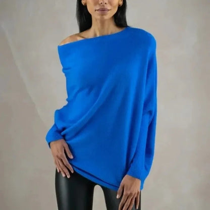Asymmetrical Off-Shoulder Draped Knit Sweater for Women