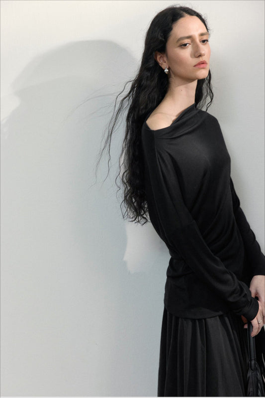 Asymmetrical One-Shoulder Fitted Knit Sweater - Seldom Seen Styles