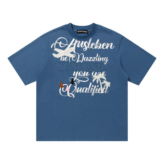 Ausleben Dazzling Script Graphic Oversized Tee Cursive Print Streetwear Y2K Short Sleeve T-Shirt - Seldom Seen Styles
