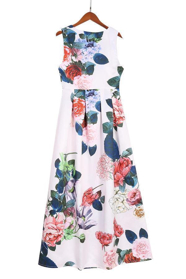 Autumn And Winter Sexy V-Neck Print Sleeveless High Waist Evening Dress - Seldom Seen Styles