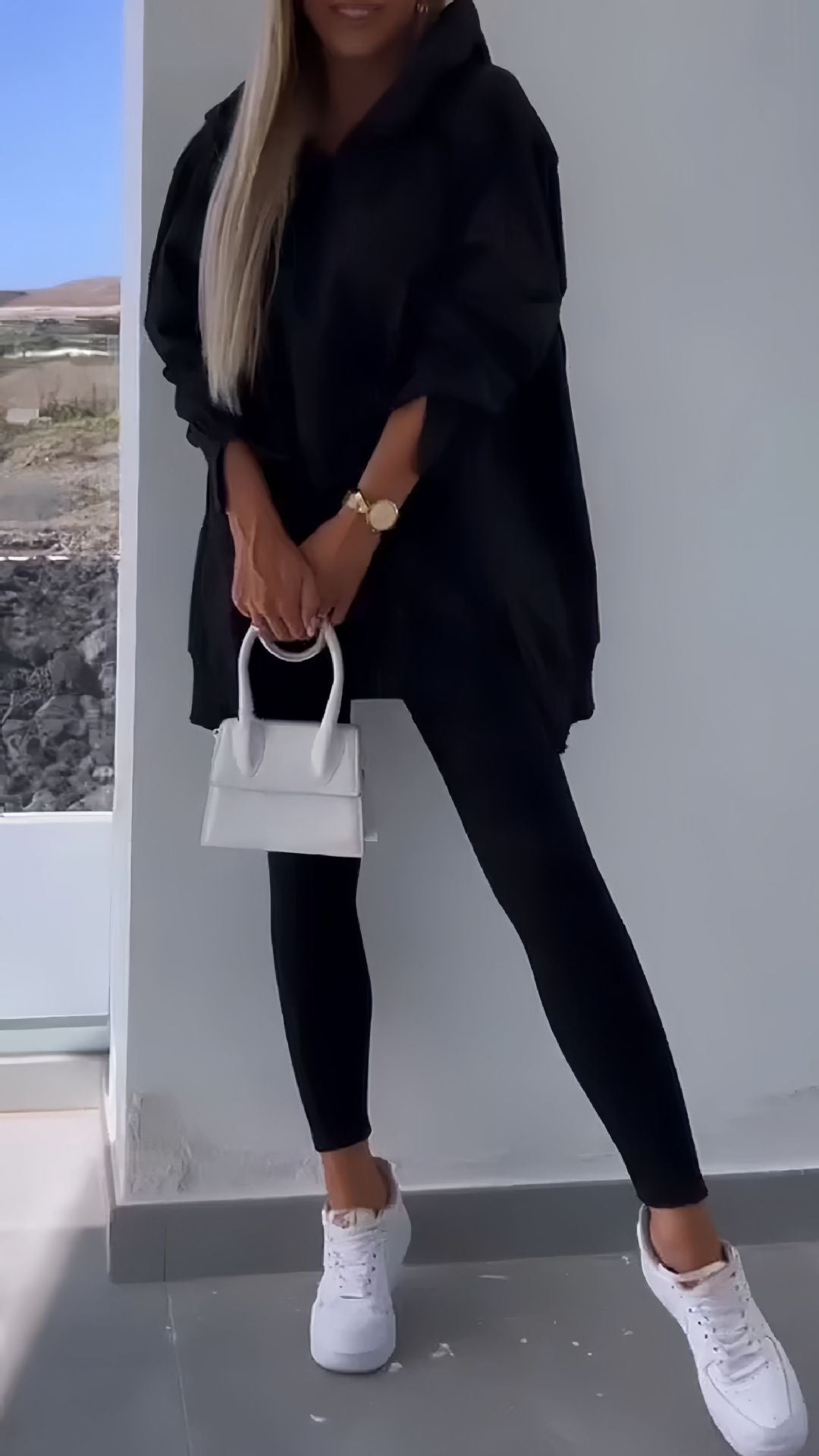 Autumn Women's Sports Split Hoodie Solid Color Long Sleeve Sweatshirt and Leggings Two-Piece Set - Seldom Seen Styles