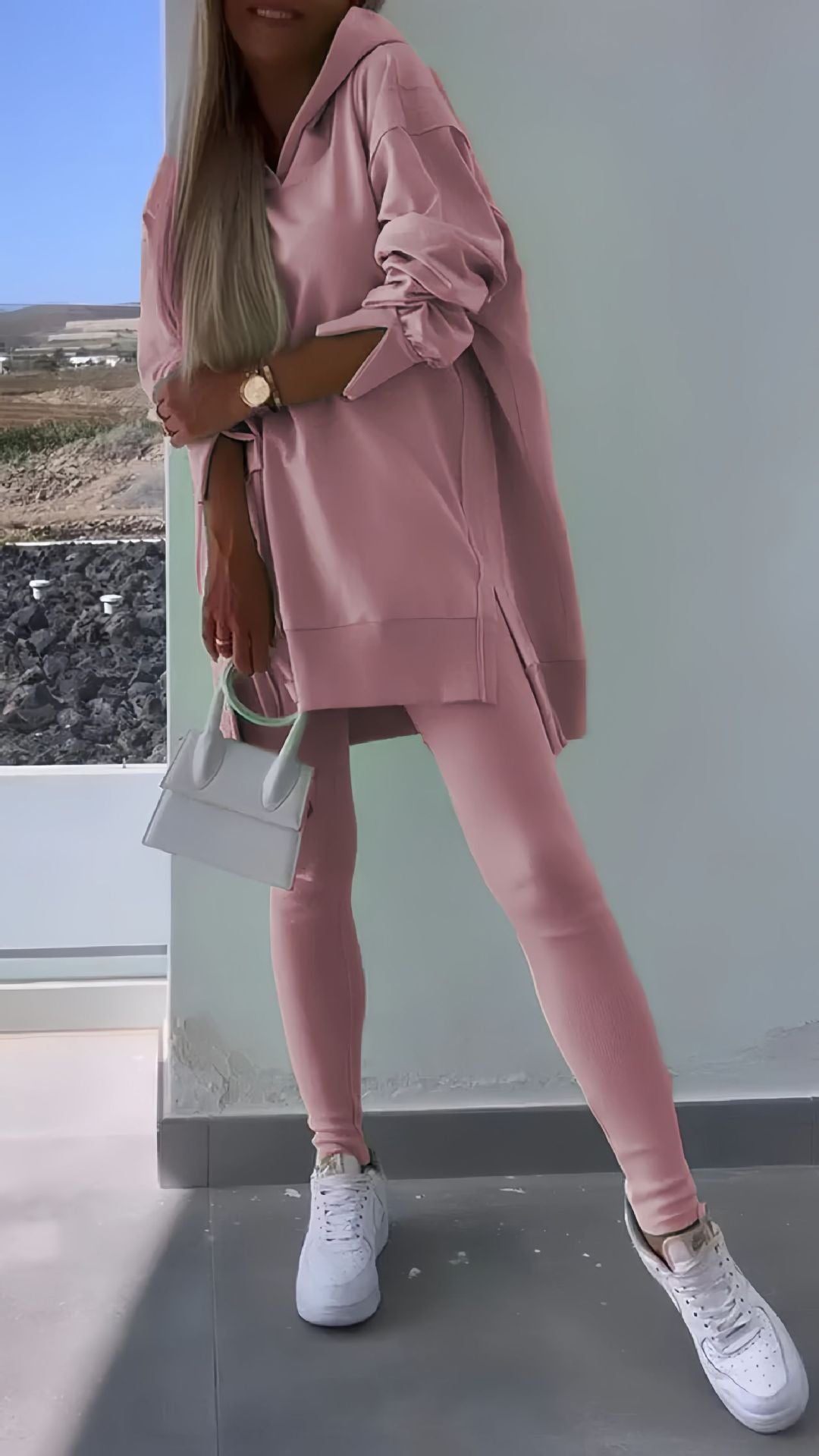 Autumn Women's Sports Split Hoodie Solid Color Long Sleeve Sweatshirt and Leggings Two-Piece Set - Seldom Seen Styles