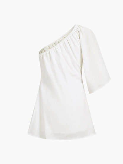 Robe courte asymétrique en coton et lin Égée