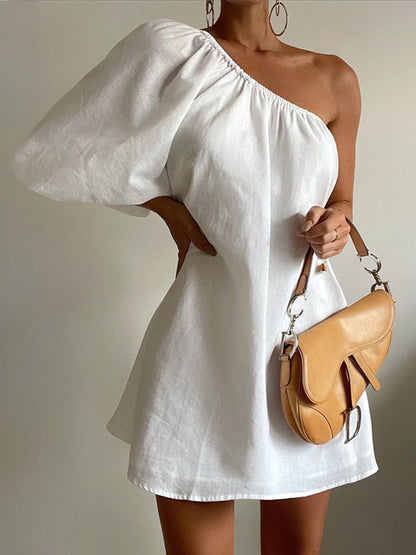 Robe courte asymétrique en coton et lin Égée