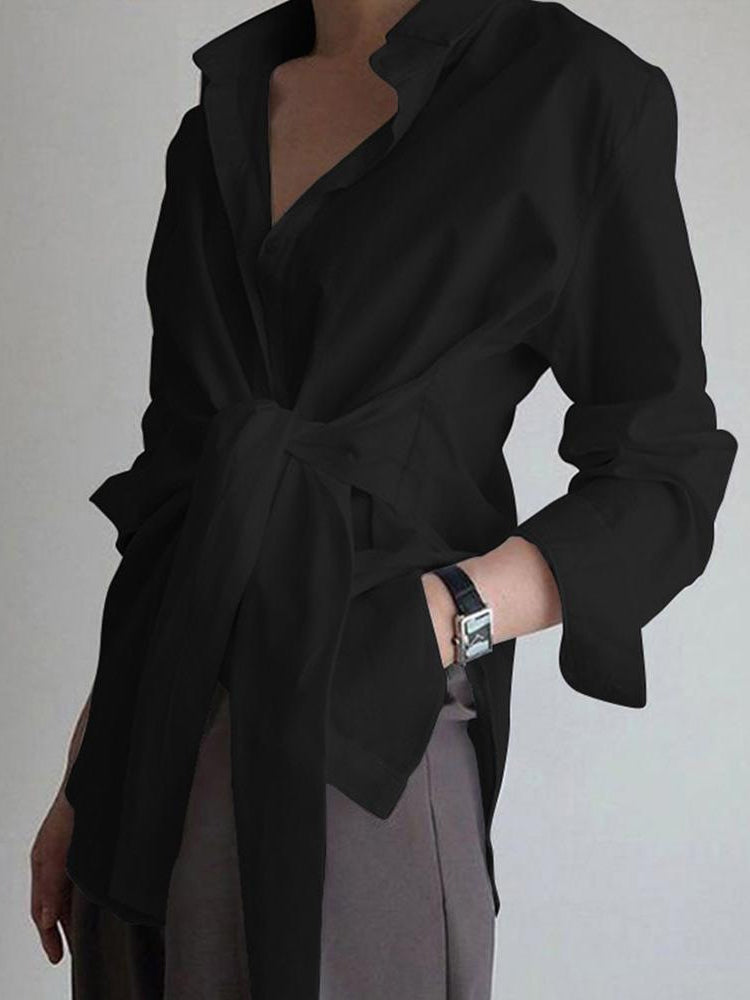 Semi-Sheer Button Down Tied Long Shirt - Seldom Seen Styles