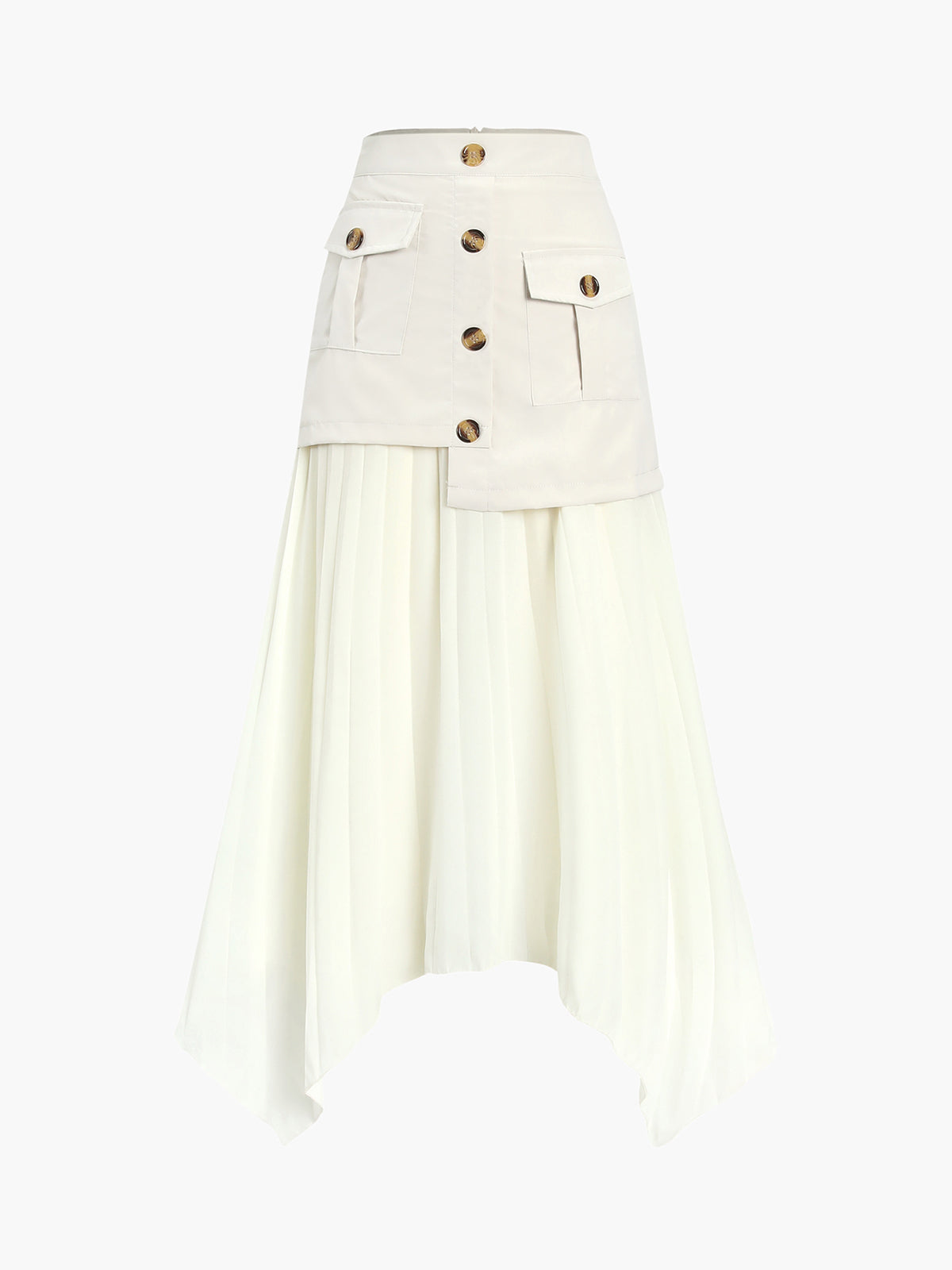 Patchwork Asymmetrical Pleated Buttoned Midi Skirt - Seldom Seen Styles