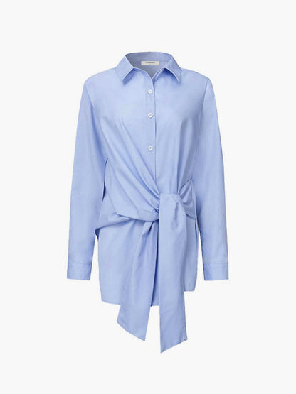 Chemise longue boutonnée semi-transparente à nouer