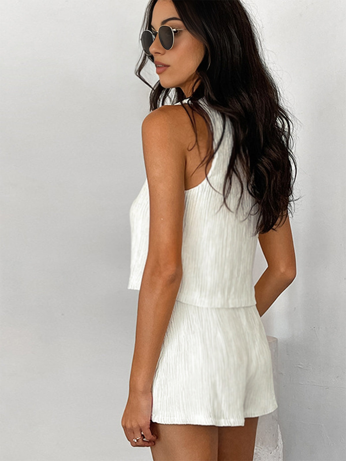Solid Tie Front Vest With Shorts Set - Seldom Seen Styles