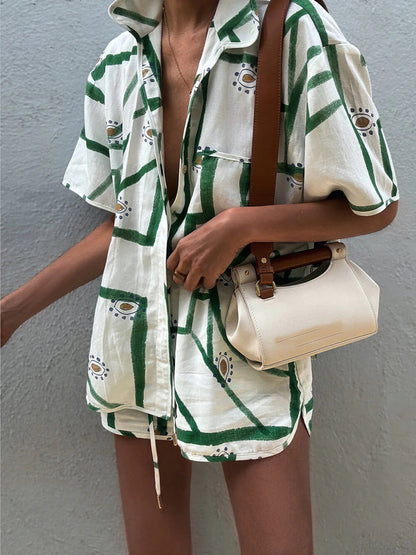 Ensemble short et top à cordon imprimés